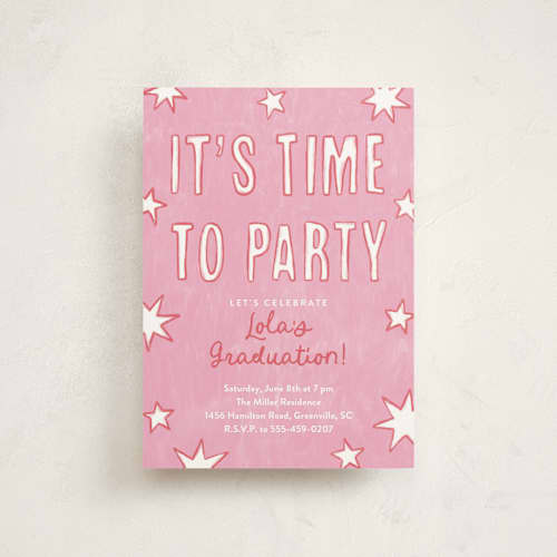 This is a cotton candy graduation invitations with standard by Kercia Jane called starry celebration printing on signature in petite