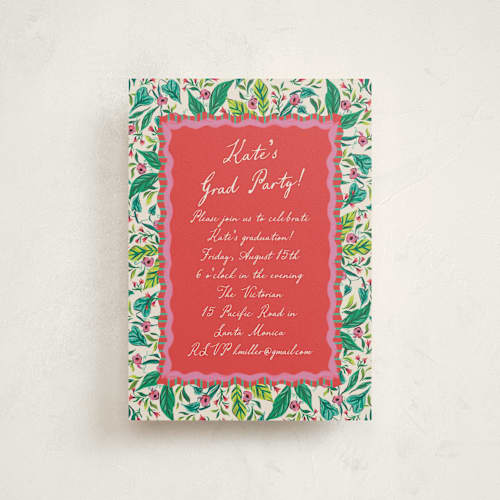 This is a peony graduation invitations with standard by Jackie Crawford called whimsical hand illustrated crest printing on signature in petite