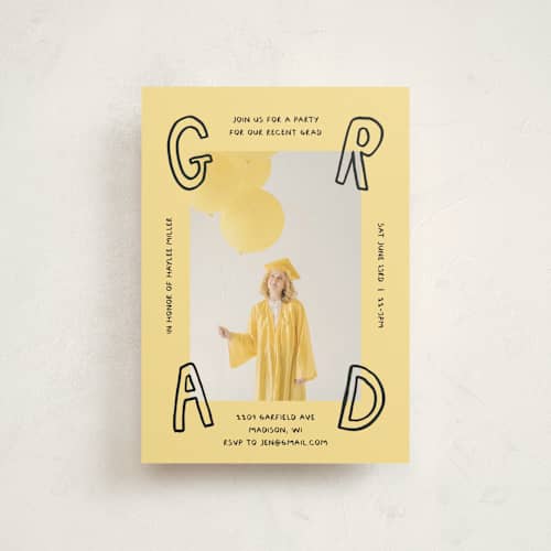This is a butter graduation invitations with standard by Inkblot Design called outlined printing on signature in petite