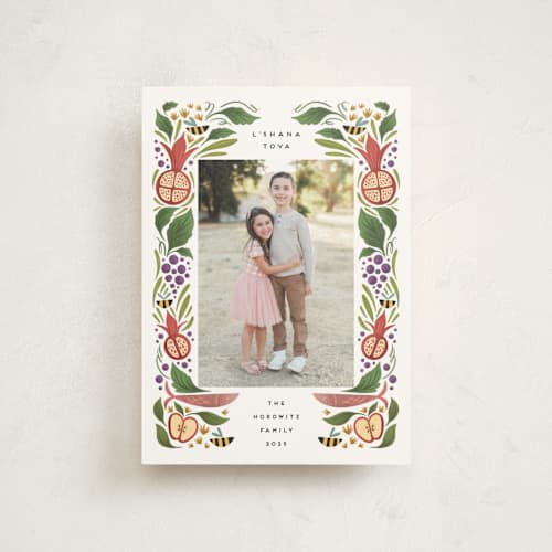 This is a green apple rosh hashanah cards with standard by Grae called bountiful sweetness printing on signature in postcard