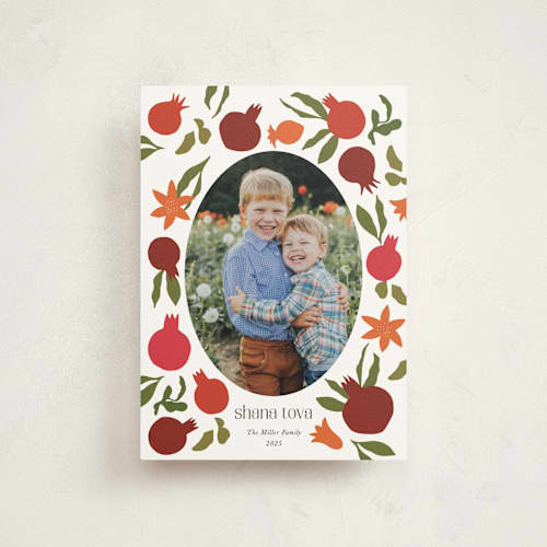 This is a pomegranate rosh hashanah cards with standard by Becky Nimoy called new year pomegranates printing on signature in postcard