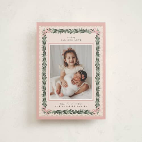 This is a blush valentine postcards with standard by Itsy Belle Studio called sugarpine printing on signature in postcard
