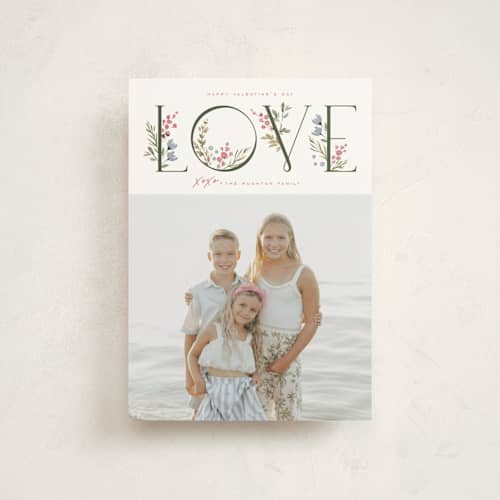 This is a rose valentine postcards with standard by Wildfield Paper Co called delphinium printing on signature in postcard