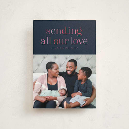 This is a nightshade valentine postcards with standard by Hooray Creative called type of love printing on signature in postcard