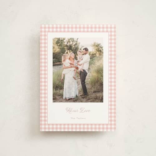 This is a cupcake valentine postcards with standard by Emily Betts called sweet gingham printing on signature in postcard