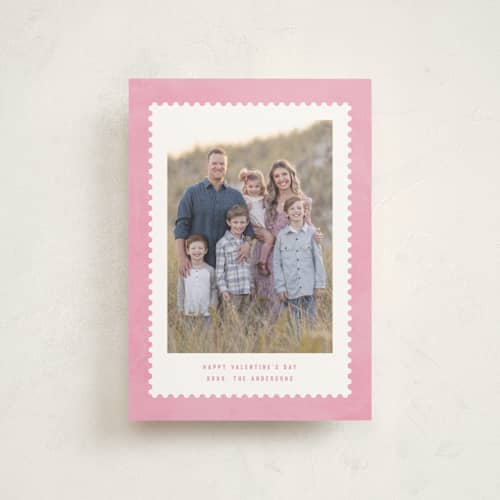 This is a pretty in pink valentine postcards with standard by Hooray Creative called stamped printing on signature in postcard