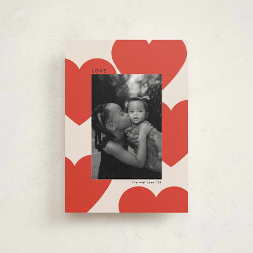 This is a cherry valentine postcards with standard by Morgan Kendall called floating hearts printing on signature in postcard