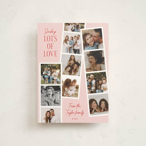 This is a candy valentine postcards with standard by Alethea and Ruth called sending lots of love photo strips printing on signature in postcard