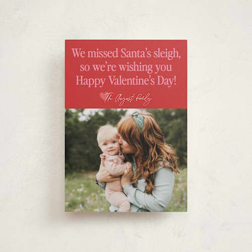 This is a apple valentine postcards with standard by Jackie Crawford called missed the sleigh printing on signature in postcard