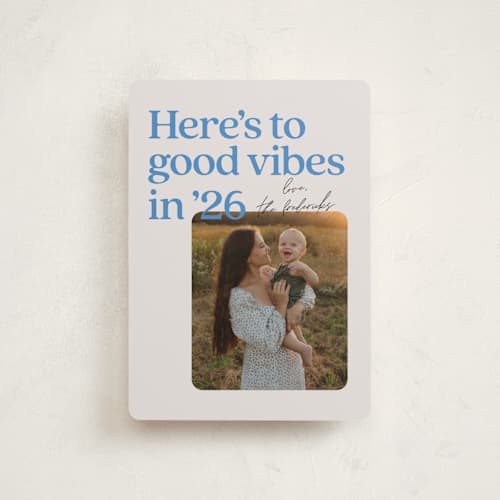 This is a bluebell petite holiday cards with standard by Jackie Crawford called good vibes in 25 printing on recycled smooth signature in petite