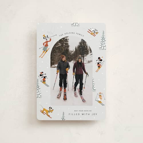This is a ice petite holiday cards with standard by Kelsey Mucci called disney's mickey and friends tis the ski-son printing on recycled smooth signature in petite