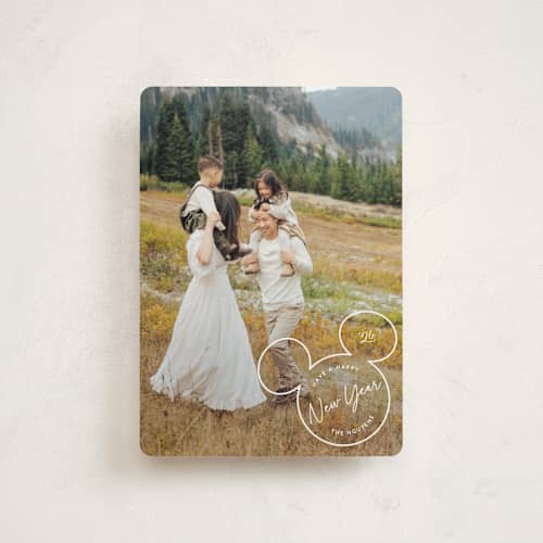This is a snow petite holiday cards with standard by Hooray Creative called disney's mickey outline printing on recycled smooth signature in petite