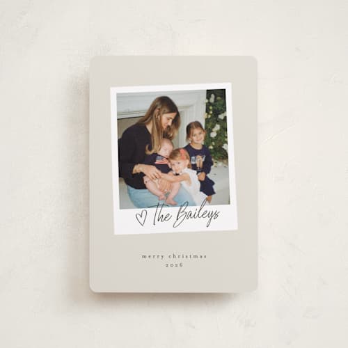 This is a cream petite holiday cards with standard by Karidy Walker called holiday snapshot printing on recycled smooth signature in petite
