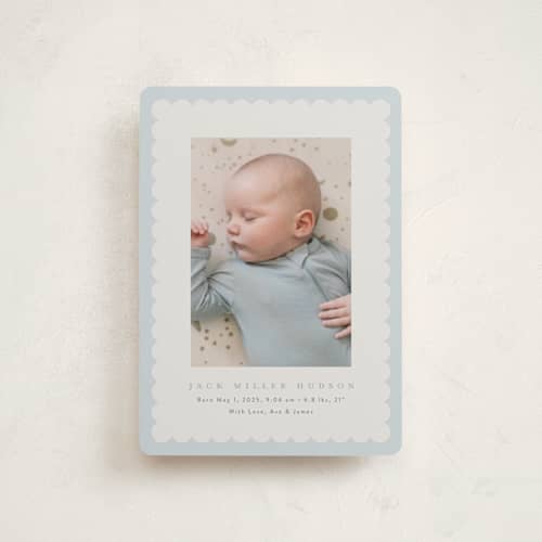 This is a sky petite birth announcements with standard by Nicoletta Savod called charmed printing on signature in petite