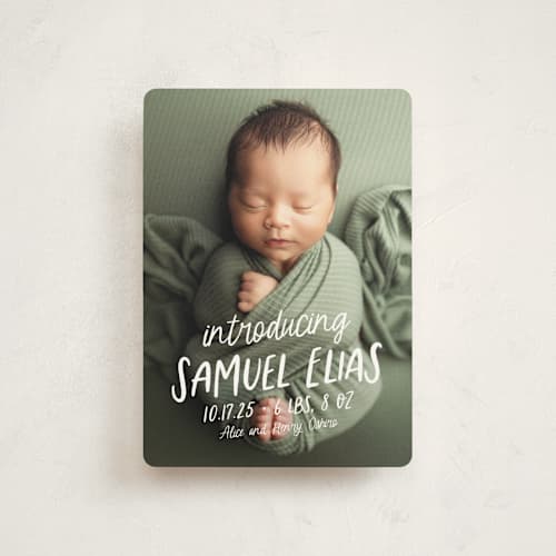 This is a cloud petite birth announcements with standard by Lea Delaveris called all write printing on signature in petite