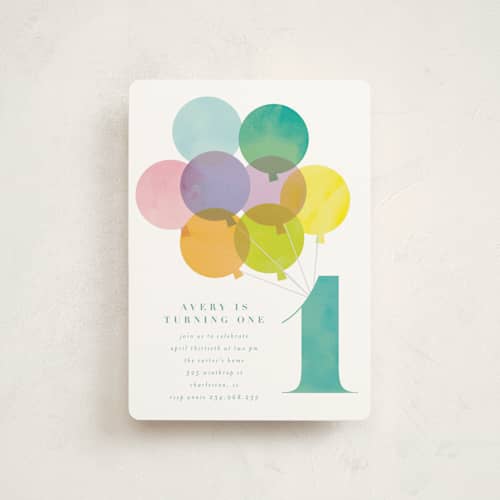 This is a teal petite kids birthday invitations with standard by Lori Wemple called year printing on signature in petite