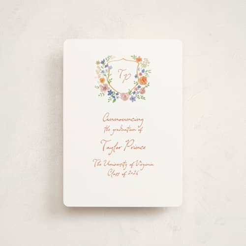 This is a hoos graduation announcements with standard by Cass Loh called wildflowers crest printing on signature in petite