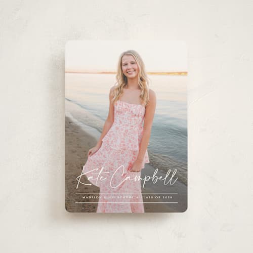 This is a linen graduation announcements with standard by Erica Krystek called signature grad printing on signature in petite