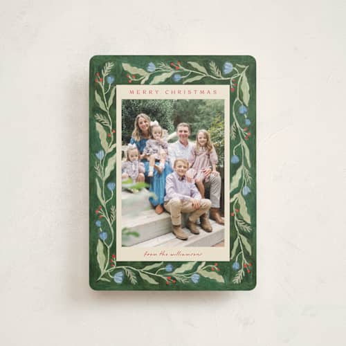 This is a pine petite holiday cards with standard by Amy Kross called verdant printing on signature in petite