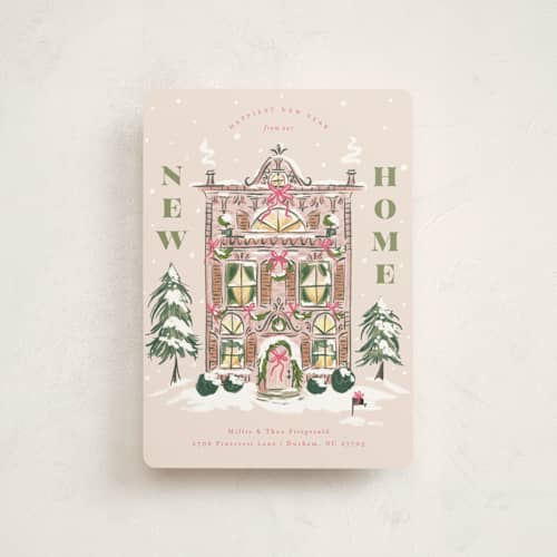 This is a flamingo petite holiday cards with standard by Jackie Crawford called new home holiday house printing on signature in petite