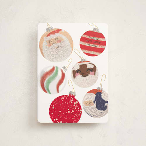 This is a snow petite holiday cards with standard by Baumbirdy called santa ornaments printing on signature in petite