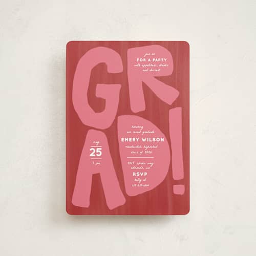 This is a ruby graduation invitations with standard by Erin Kessler called grad! printing on signature in petite