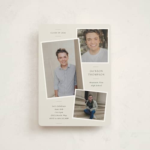 This is a creamery graduation invitations with standard by That Girl Press called a trio printing on signature in petite