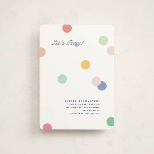This is a rainbow graduation invitations with standard by Creo Study called confetti party printing on signature in petite