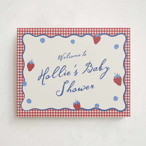 This is a barn baby shower decorations with standard by Kelly Watkins called so berry sweet printing on premium sign board in 11x14