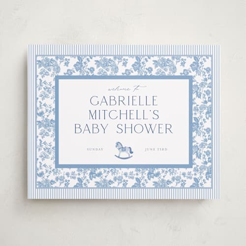 This is a powder baby shower decorations with standard by Jenna Holcomb called rocking horse baby printing on premium sign board in 16x20