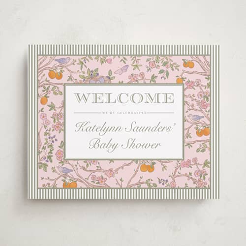 This is a petal baby shower decorations with standard by Jenna Holcomb called bird and bough printing on premium sign board in 16x20