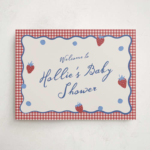This is a barn baby shower decorations with standard by Kelly Watkins called so berry sweet printing on premium sign board in 18x24