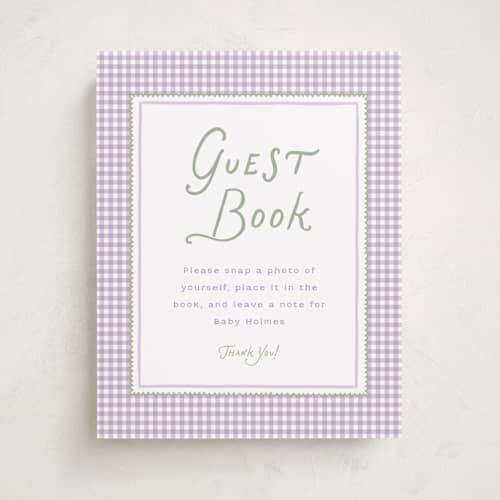 This is a lilac baby shower decorations with standard by Leah Bisch called sweet pea printing on doublethick in 11x14