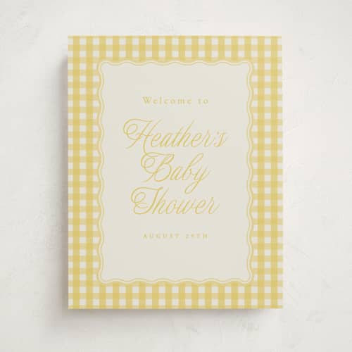 This is a lemonade baby shower decorations with standard by Brianne Larsen called scalloped gingham printing on premium sign board in 11x14