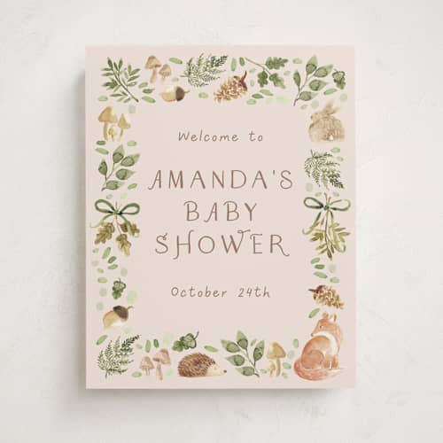 This is a sand baby shower decorations with standard by frau brandt called forest baby shower printing on premium sign board in 11x14
