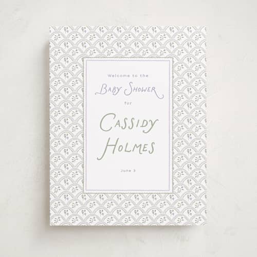 This is a lilac baby shower decorations with standard by Leah Bisch called sweet pea printing on premium sign board in 11x14