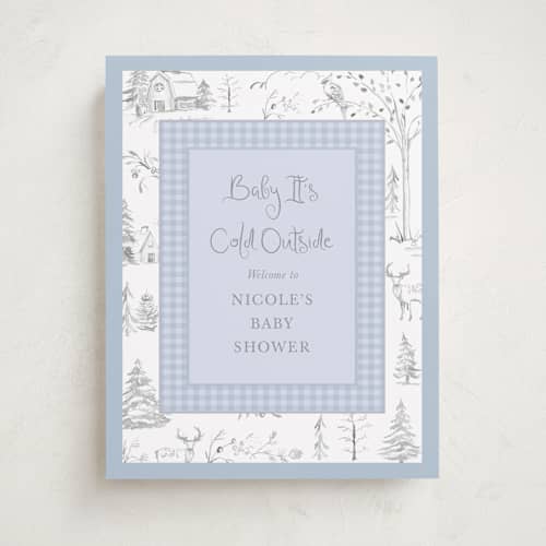 This is a lake baby shower decorations with standard by Teju Reval called winter toile printing on premium sign board in 11x14