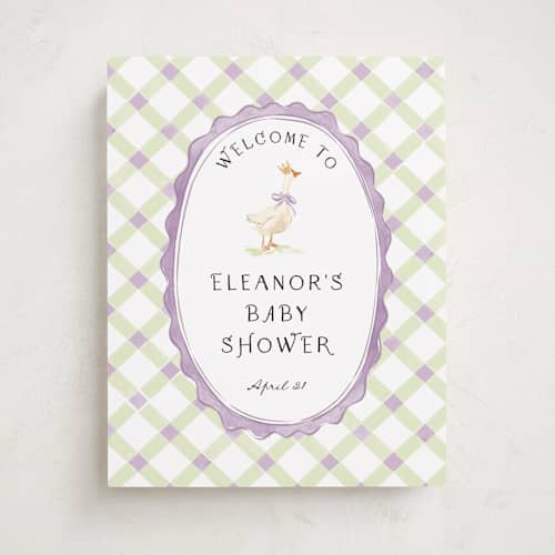 This is a berry baby shower decorations with standard by Pati Cascino called cute goose almost loose printing on premium sign board in 11x14