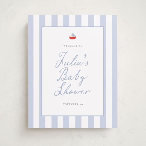 This is a periwinkle baby shower decorations with standard by Angela Thompson called sail boats baby printing on premium sign board in 11x14