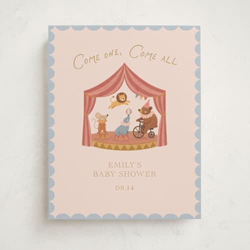 This is a mustard baby shower decorations with standard by Rina Ozum called little circus printing on premium sign board in 11x14