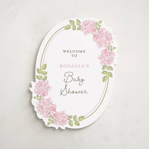 This is a rose baby shower decorations with standard by Holton Art and Design called garden rose doily printing on premium sign board in 11x14