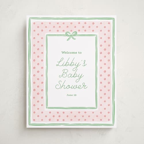 This is a strawberry baby shower decorations with standard by Erin German called polka dot frame printing on premium sign board in 16x20