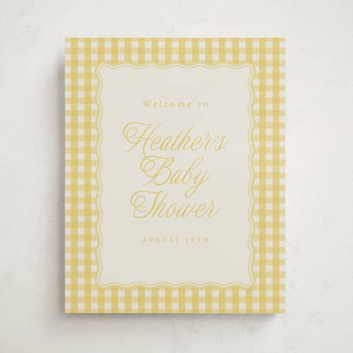 This is a lemonade baby shower decorations with standard by Brianne Larsen called scalloped gingham printing on premium sign board in 16x20