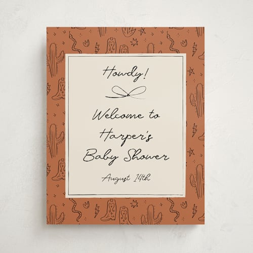 This is a rust baby shower decorations with standard by Ani Somi called el ranchero printing on premium sign board in 16x20