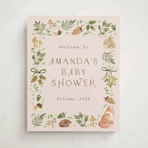 This is a sand baby shower decorations with standard by frau brandt called forest baby shower printing on premium sign board in 16x20