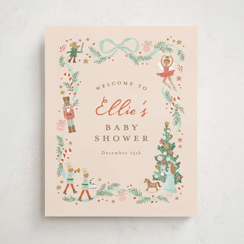 This is a cream baby shower decorations with standard by Jennifer Wick called little sugar plum printing on premium sign board in 16x20