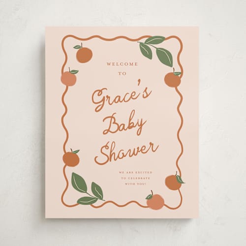 This is a peach baby shower decorations with standard by Kelly Watkins called a little cutie printing on premium sign board in 16x20