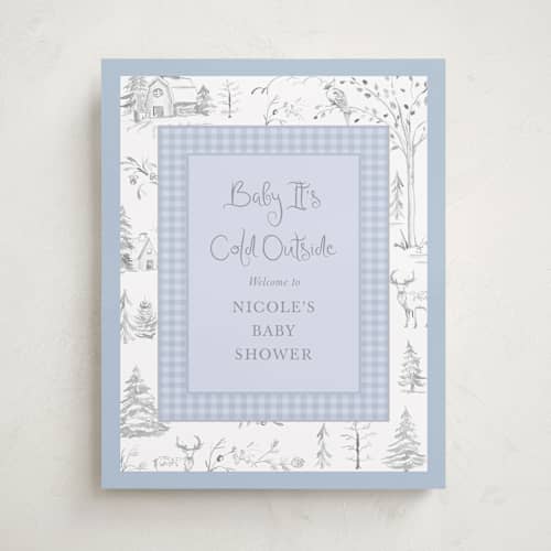 This is a lake baby shower decorations with standard by Teju Reval called winter toile printing on premium sign board in 16x20