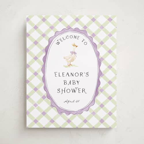 This is a berry baby shower decorations with standard by Pati Cascino called cute goose almost loose printing on premium sign board in 16x20