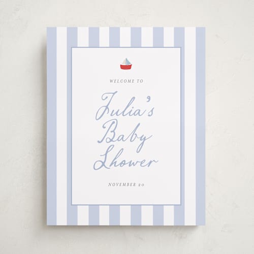 This is a periwinkle baby shower decorations with standard by Angela Thompson called sail boats baby printing on premium sign board in 16x20